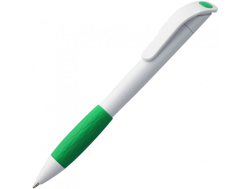 Ручка шариковая Grip, белая с зеленым