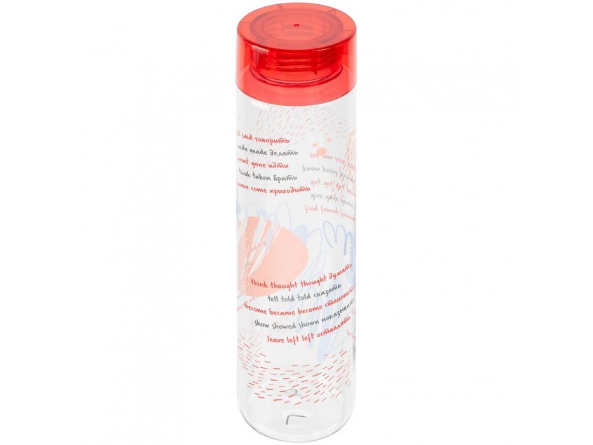 Бутылка для воды «Шпаргалка. Неправильные глаголы», прозрачная с красной крышкой