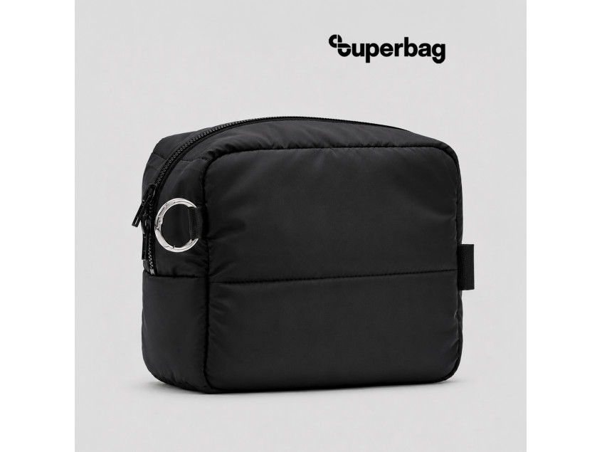 Несессер Superbag Bubble, стёганый, на молнии, с креплением на кольцо-карабин (черный)
