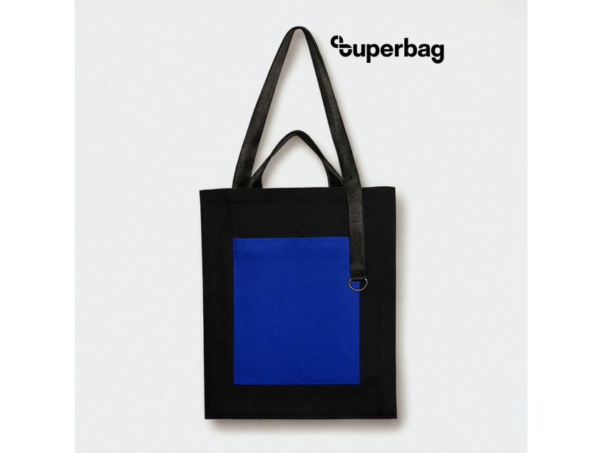 Шоппер Superbag Big Pocket, с карманом на молнии (черный с синим)