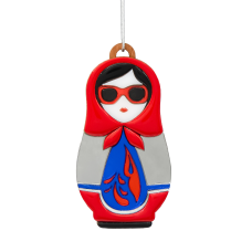 Ёлочная игрушка Матрёшка с узорами (красный с синим)