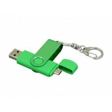 USB 2.0- флешка на 32 Гб с поворотным механизмом и дополнительным разъемом Micro USB