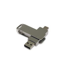 USB 2.0- флешка на 128 Гб с поворотным механизмом и дополнительным разъемом Type-C