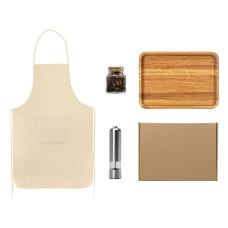 Подарочный набор для кухни с фартуком, подносом, мельницей и специями Подарочный набор для кухни с фартуком, подносом, мельницей и специями