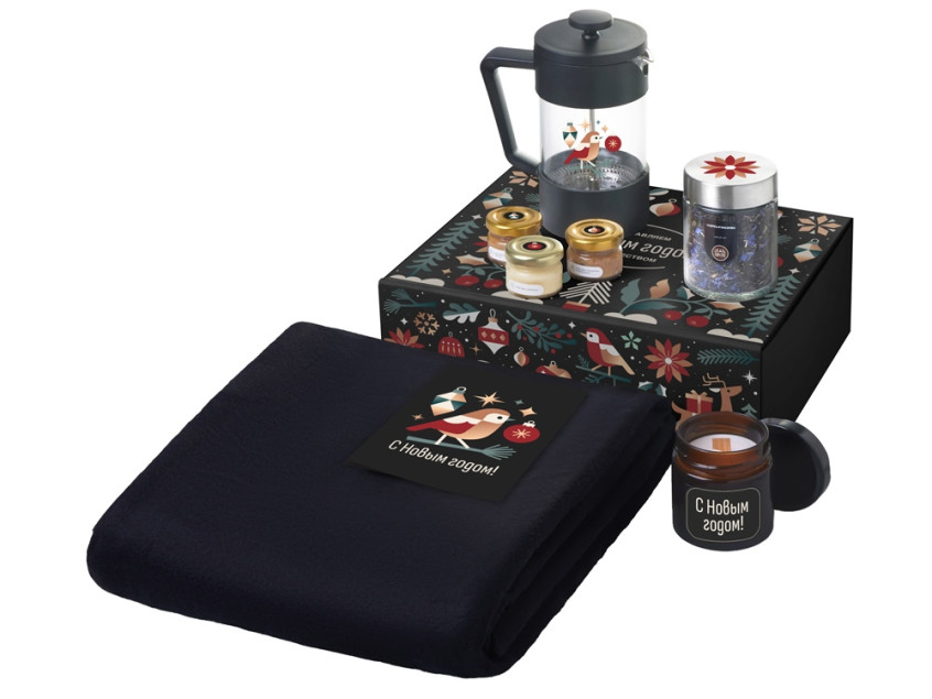 Подарочный набор Re:Moments с пледом, френчпрессом и медом