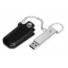 USB 2.0- флешка на 16 Гб в массивном корпусе с кожаным чехлом
