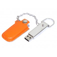 USB 2.0- флешка на 64 Гб в массивном корпусе с кожаным чехлом