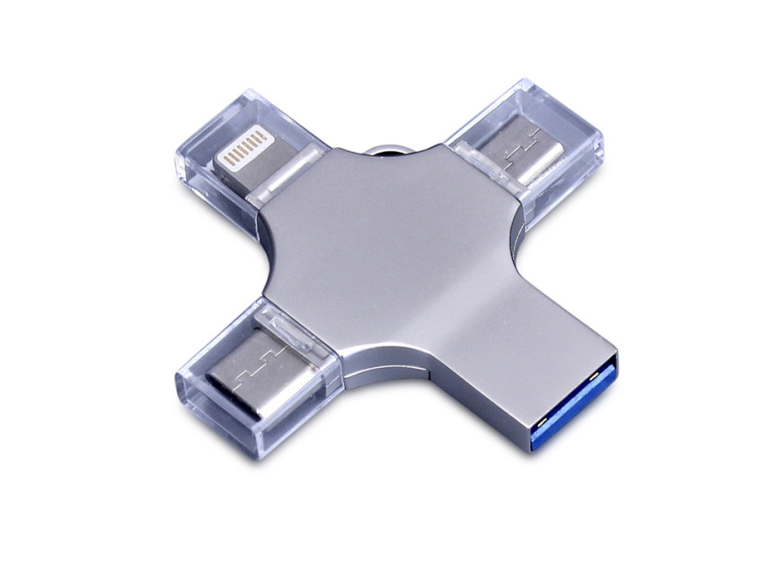 USB 3.0-флешка на 32 Гб 4-в-1 с разъемами Micro USB, Type-C и Lightning