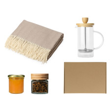 Подарочный набор с пледом, френчпрессом, чаем и вареньем Подарочный набор с пледом, френчпрессом, чаем и вареньем