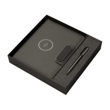 Подарочный набор Twilight: органайзер А5 с беспроводной зарядкой и металлическая шариковая ручка со светящимся логотипом