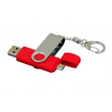 USB 2.0- флешка на 32 Гб с поворотным механизмом и дополнительным разъемом Micro USB