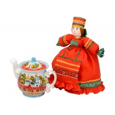 Подарочный набор Кремлевский: кукла на чайник, чайник заварной с росписью, чай травяной
