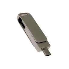 USB 2.0- флешка на 128 Гб с поворотным механизмом и дополнительным разъемом Type-C