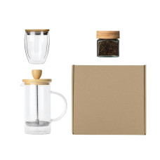 Подарочный набор для кухни с френчпрессом, стаканом и чаем Подарочный набор для кухни с френчпрессом, стаканом и чаем