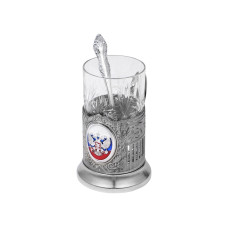 Подстаканник с хрустальным стаканом и ложкой Российский