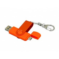 USB 2.0- флешка на 32 Гб с поворотным механизмом и дополнительным разъемом Micro USB