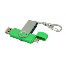 USB 2.0- флешка на 64 Гб с поворотным механизмом и дополнительным разъемом Micro USB