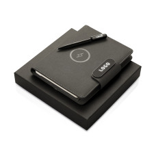 Подарочный набор Twilight: органайзер А5 с беспроводной зарядкой и металлическая шариковая ручка со светящимся логотипом