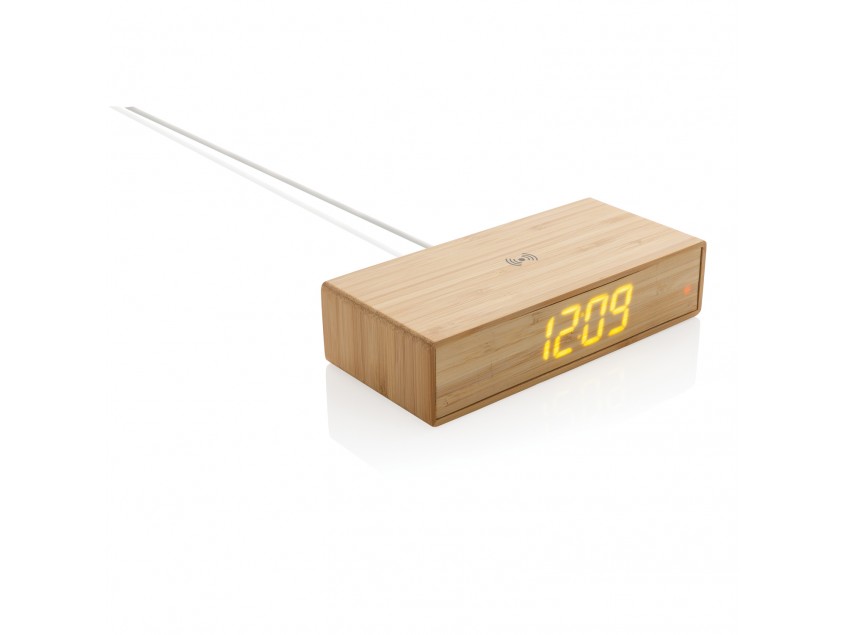 Часы с будильником Bamboo с функцией беспроводной зарядки, 5 Вт