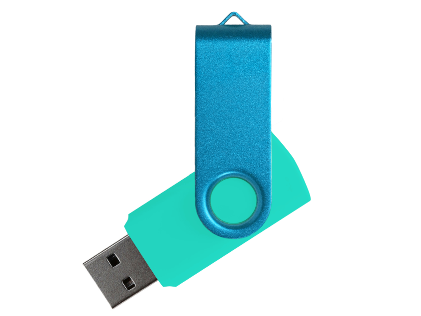 Флеш накопитель USB 2.0 Twister Сolor Mix 16GB, пластик Софт Тач/металл, бирюзовый/голубой