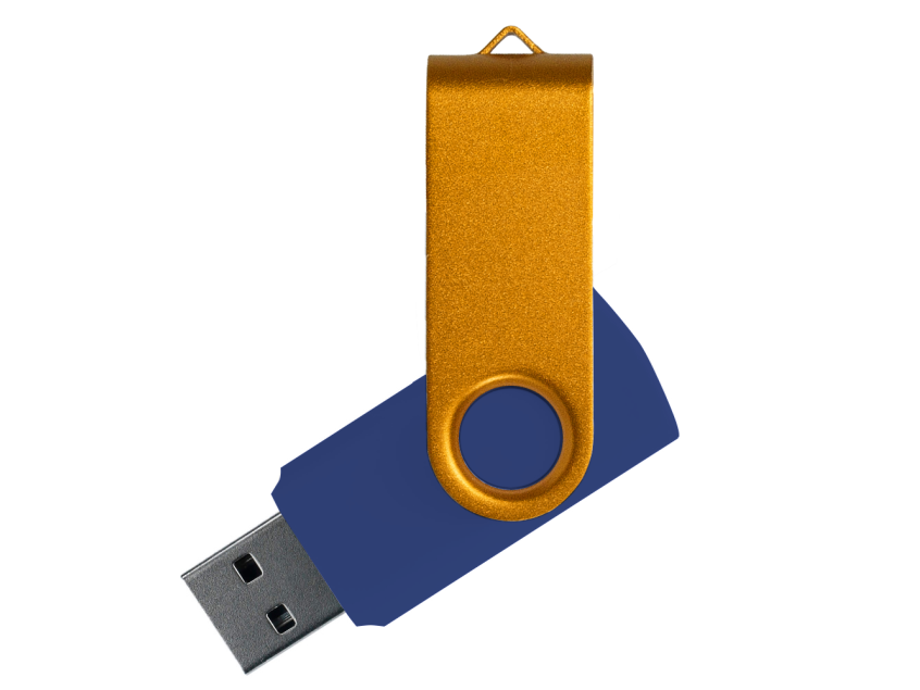 Флеш накопитель USB 2.0 Twister Сolor Mix 16GB, пластик Софт Тач/металл, темно-синий/золотистый