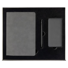 Набор подарочный Solution Prestige Trio (Ежедневник Flexy Nuba А5, Внешний аккумулятор (powerbank) «WeCharge Velvet», Ручка Gray stone Requis металлическая,) в подарочный коробке, серый