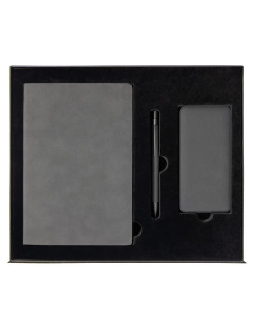 Набор подарочный Solution Prestige Trio (Ежедневник Flexy Nuba А5, Внешний аккумулятор (powerbank) «WeCharge Velvet», Ручка Gray stone Requis металлическая,) в подарочный коробке, серый