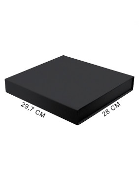 Подарочная коробка, размер 29,7*28,0*4,5 см, Solution Prestige Magnum  Linen с магнитным клапаном, черная, с черным ложементом из EVA