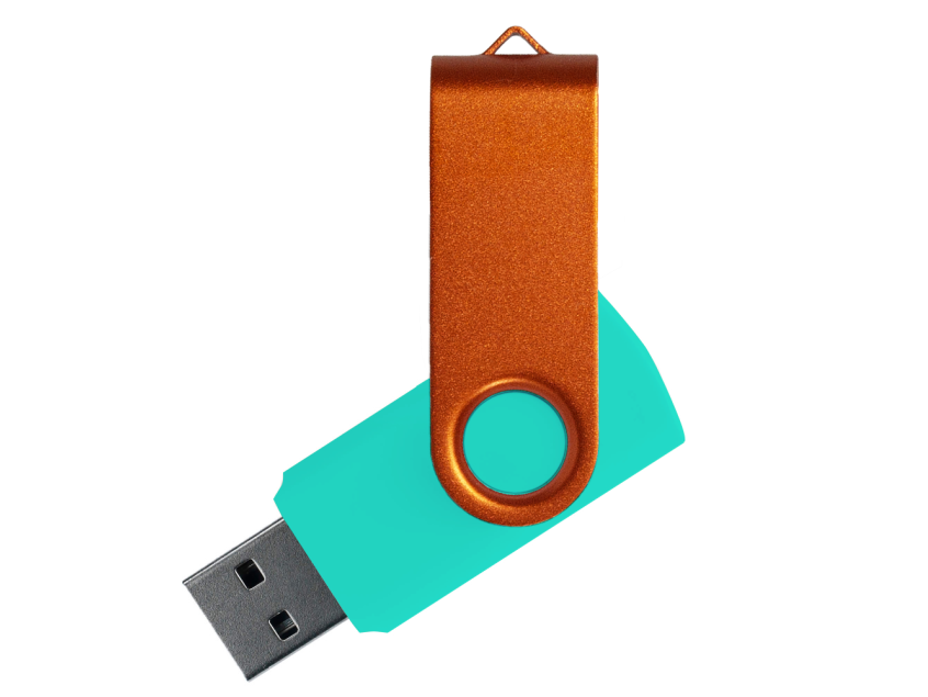 Флеш накопитель USB 2.0 Twister Сolor Mix 16GB, пластик Софт Тач/металл, бирюзовый/оранжевый
