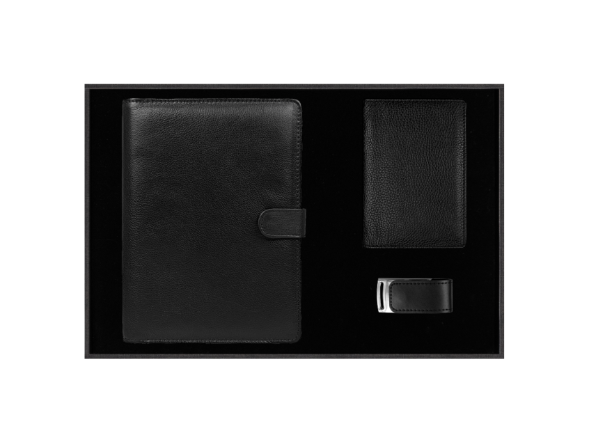 Набор подарочный Solution Prestige Quadro (Блокнот Alfa Polo Line в суперобложке Country Leather Sky, обложка для автодокументов Leather Sun, флеш накопитель Shine, USB 2.0 32GB)