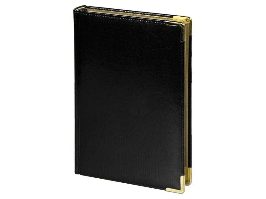 Ежедневник полудатированный Classic Pristine Gold А5, черный с золотом, с металлическими уголками, в твердой обложке с поролоном