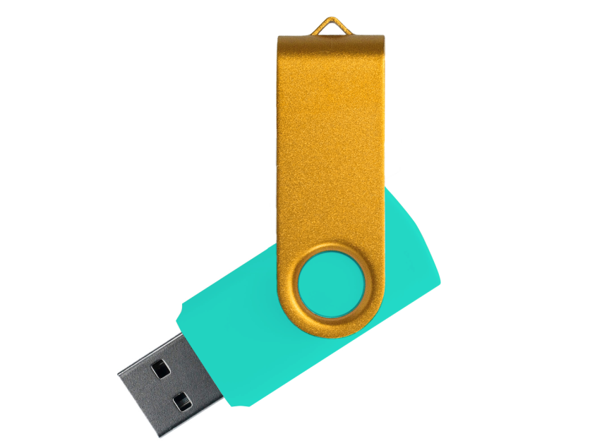 Флеш накопитель USB 2.0 Twister Сolor Mix 16GB, пластик Софт Тач/металл, бирюзовый/желтый