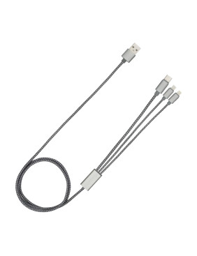 Кабель зарядный выдвижной USB OmniCore 60W 3-в-1 на Lightning, Micro-USB, Type-C «U50» 2,4 A, Quick Charge в пластиковом футляре, серый