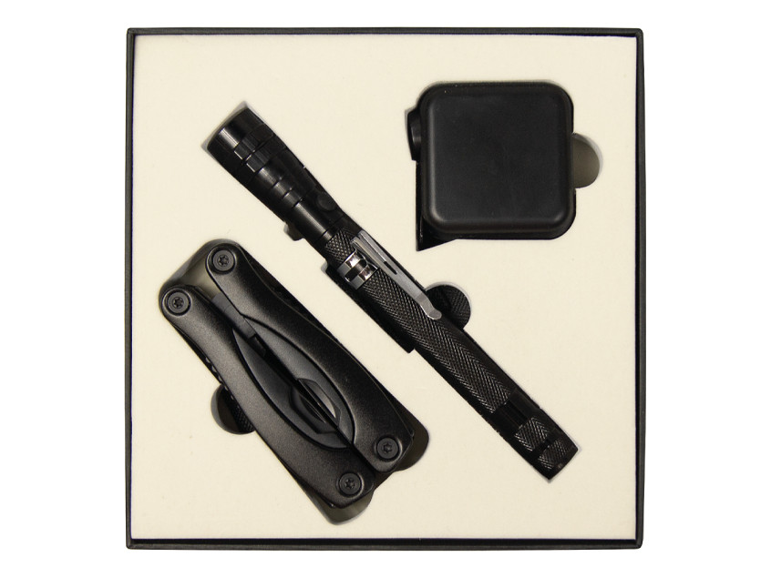 Набор подарочный Solution Superior Trio (Фонарь телескопический Tools Flashlight, рулетка Tools Master, 3 метра, Мультитул Tools Birmingham) черный