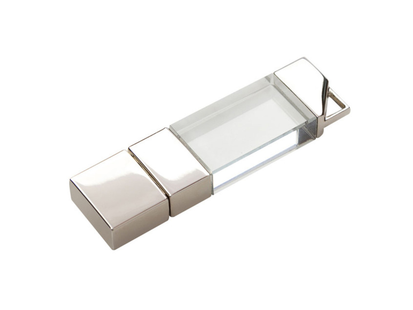Флеш накопитель USB 2.0 Crystal v2 32GB, металл/стекло, прозрачный/серебристый, подсветка синим