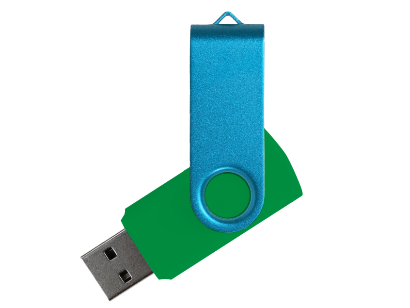 Флеш накопитель USB 2.0 Twister Сolor Mix 16GB, пластик Софт Тач/металл, зеленый/голубой