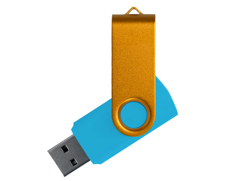 Флеш накопитель USB 2.0 Twister Сolor Mix 16GB, пластик Софт Тач/металл, голубой/золотистый
