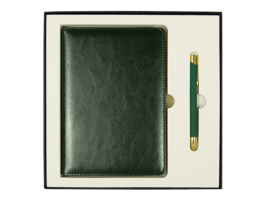 Набор подарочный Solution Duo (ежедневник City Nebraska, ручка Legend Soft Touch Mirror Gold), зеленый