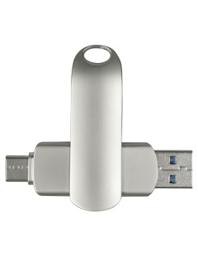 Флеш накопитель USB 2.0 + TYPE C Cupertino, металл, серебристый матовый, 32 GB