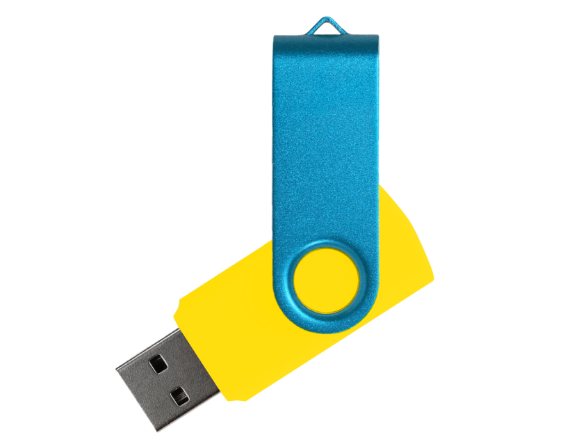 Флеш накопитель USB 2.0 Twister Сolor Mix 16GB, пластик Софт Тач/металл, желтый/голубой