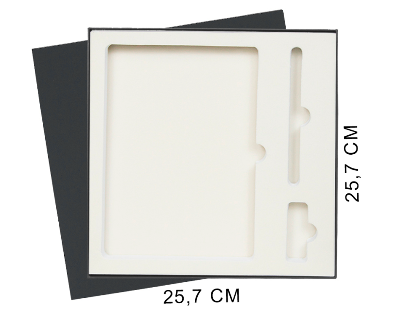 Коробка подарочная Solution Superior Linen под ежедневник, ручку и флешку, черная, 25,7x25,7 см, бежевый ложемент