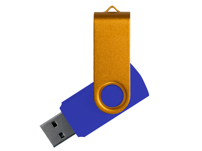 Флеш накопитель USB 2.0 Twister Сolor Mix 16GB, пластик Софт Тач/металл, синий/золотистый