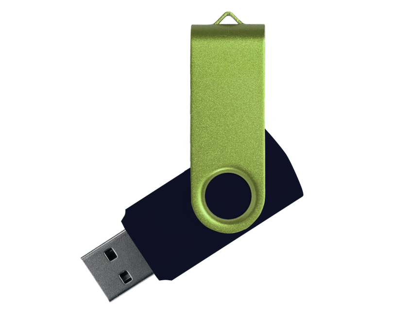 Флеш накопитель USB 2.0 Twister Сolor Mix 16GB, пластик Софт Тач/металл, черный/светло-зеленый