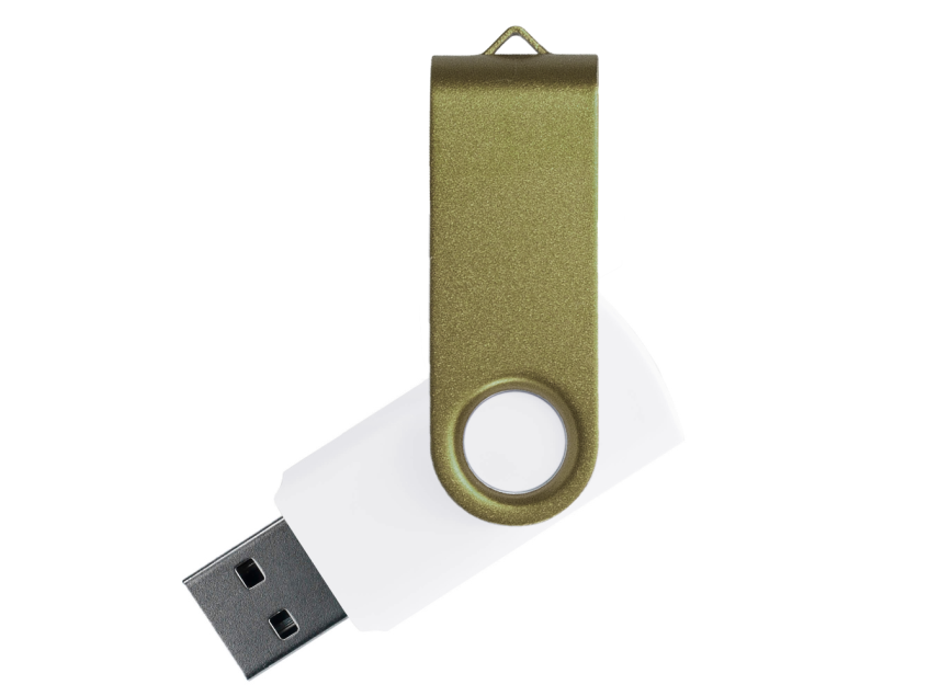 Флеш накопитель USB 2.0 Twister Сolor Mix 16GB, пластик Софт Тач/металл, белый/оливковый