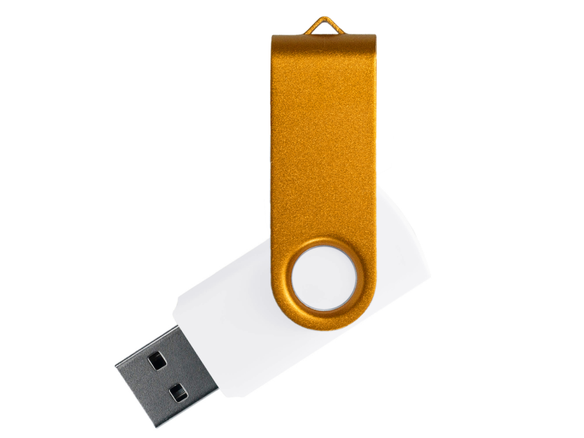 Флеш накопитель USB 2.0 Twister Сolor Mix 16GB, пластик Софт Тач/металл, белый/золотистый
