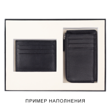 Коробка подарочная, размер 24*17,5*3 см, Solution Superior Linen, черная, бежевый ложемент под два прямоугольных предмета