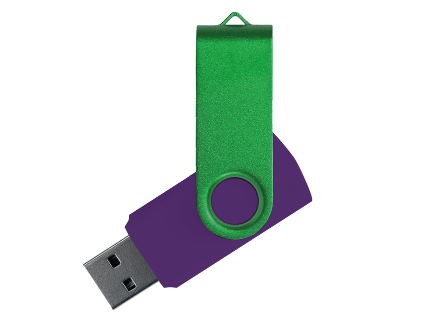 Флеш накопитель USB 2.0 Twister Сolor Mix 16GB, пластик Софт Тач/металл, фиолетовый/зеленый