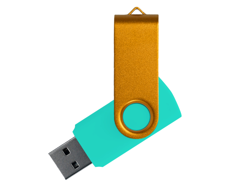 Флеш накопитель USB 2.0 Twister Сolor Mix 16GB, пластик Софт Тач/металл, бирюзовый/золотистый