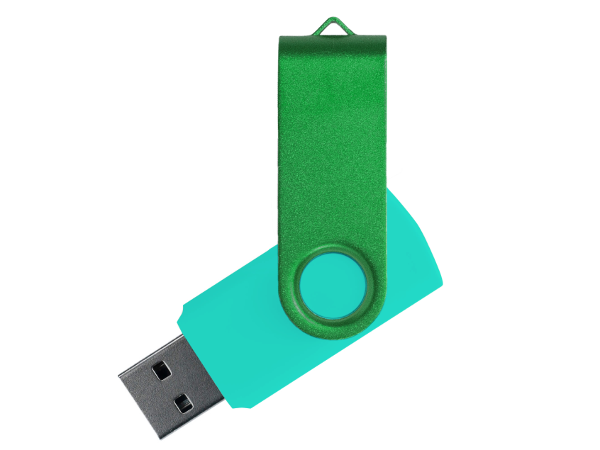 Флеш накопитель USB 2.0 Twister Сolor Mix 16GB, пластик Софт Тач/металл, бирюзовый/зеленый