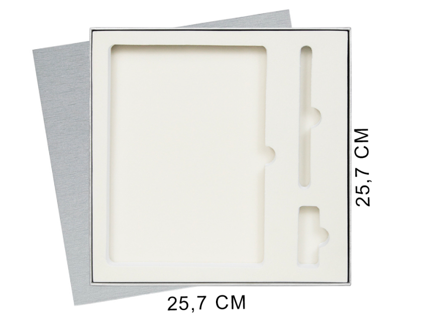 Коробка подарочная Solution Superior Linen под ежедневник, ручку и флешку, серебро, 25,7x25,7 см, бежевый ложемент